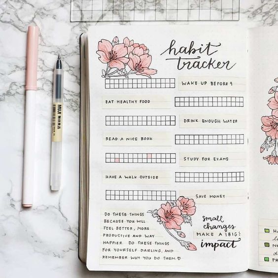 Habit Tracker Ideas - Cute Bullet Journal Layouts & 53 Habits to Track