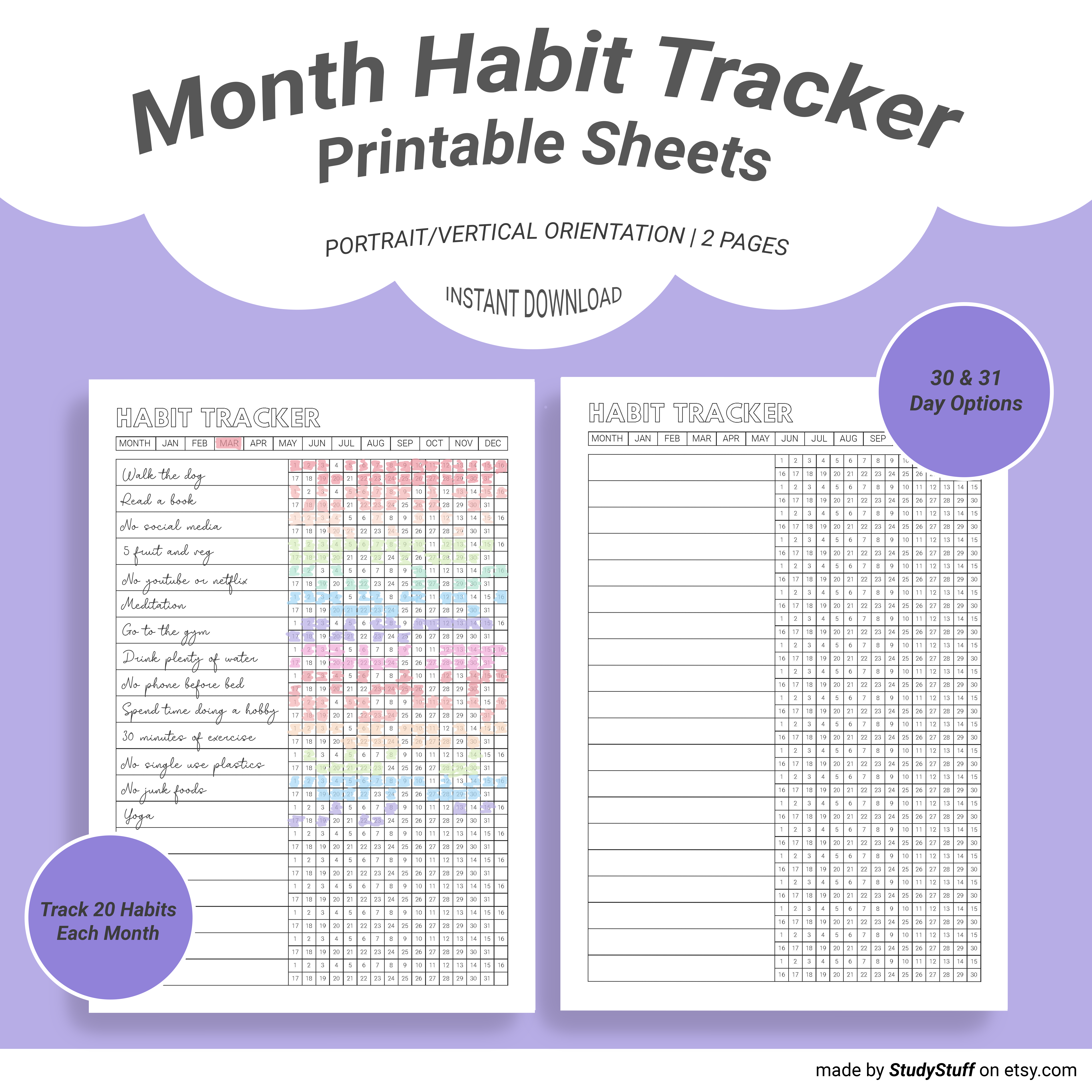 monthly habit tracker printable sheets
