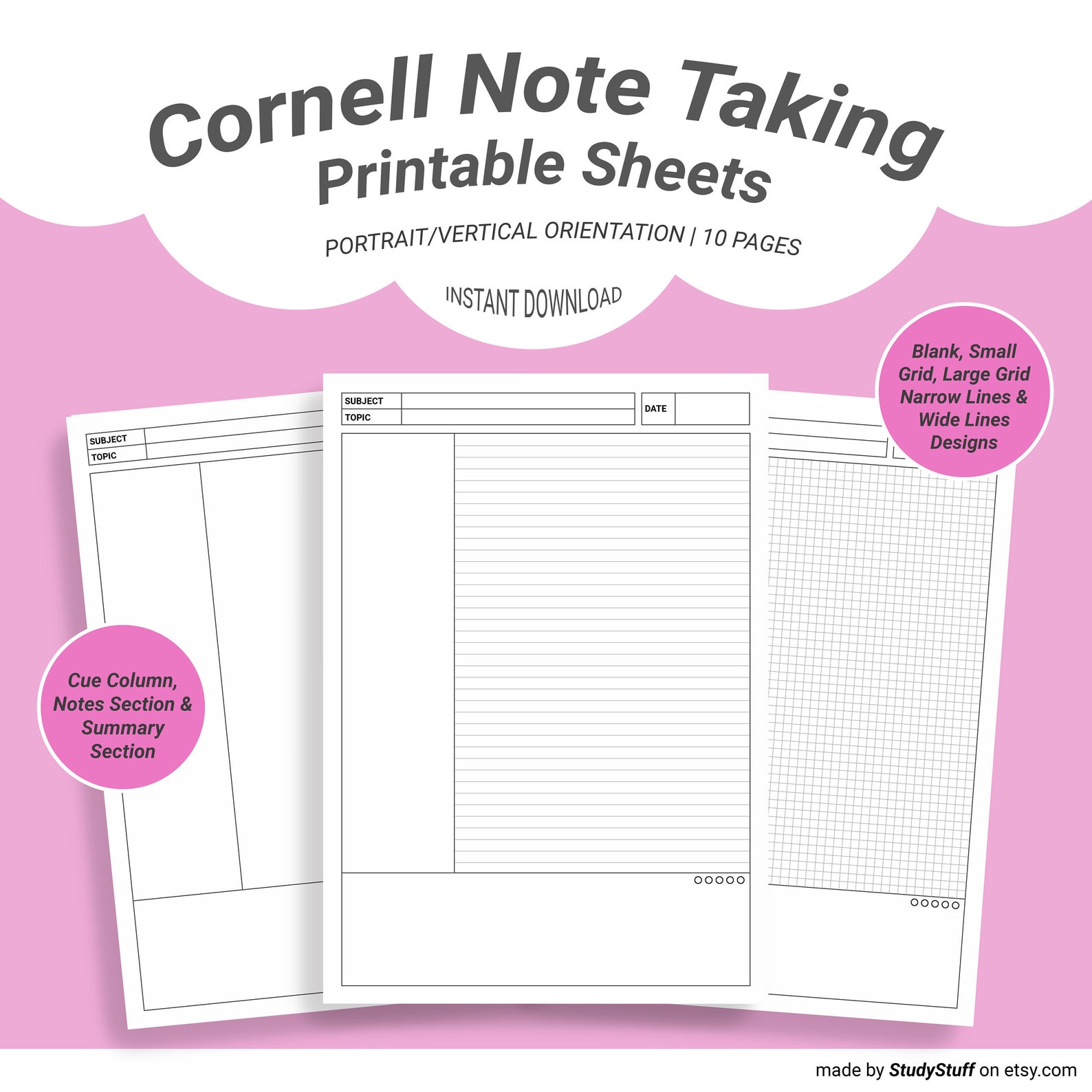 Cornell note taking template printable