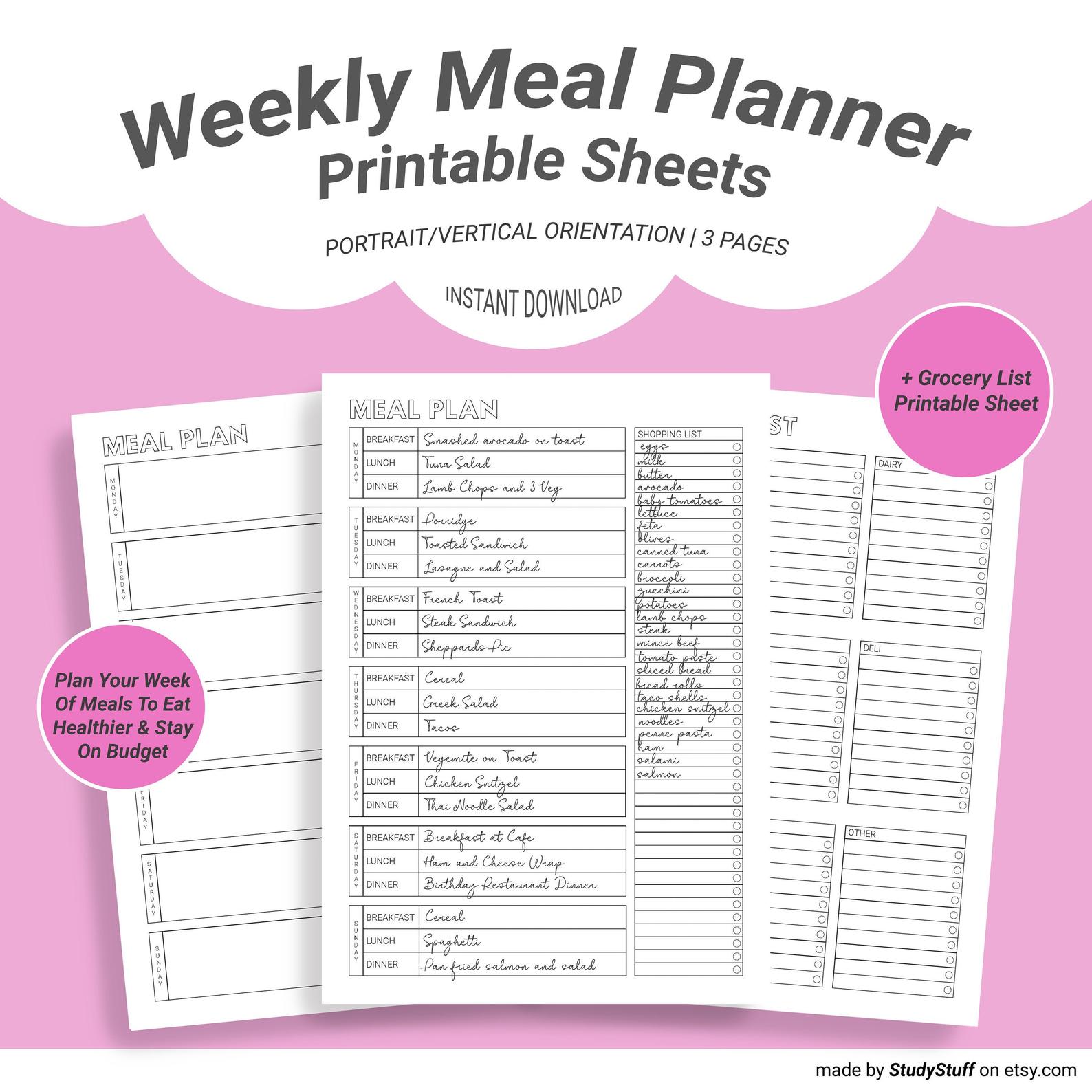 Weekly meal planner printable 