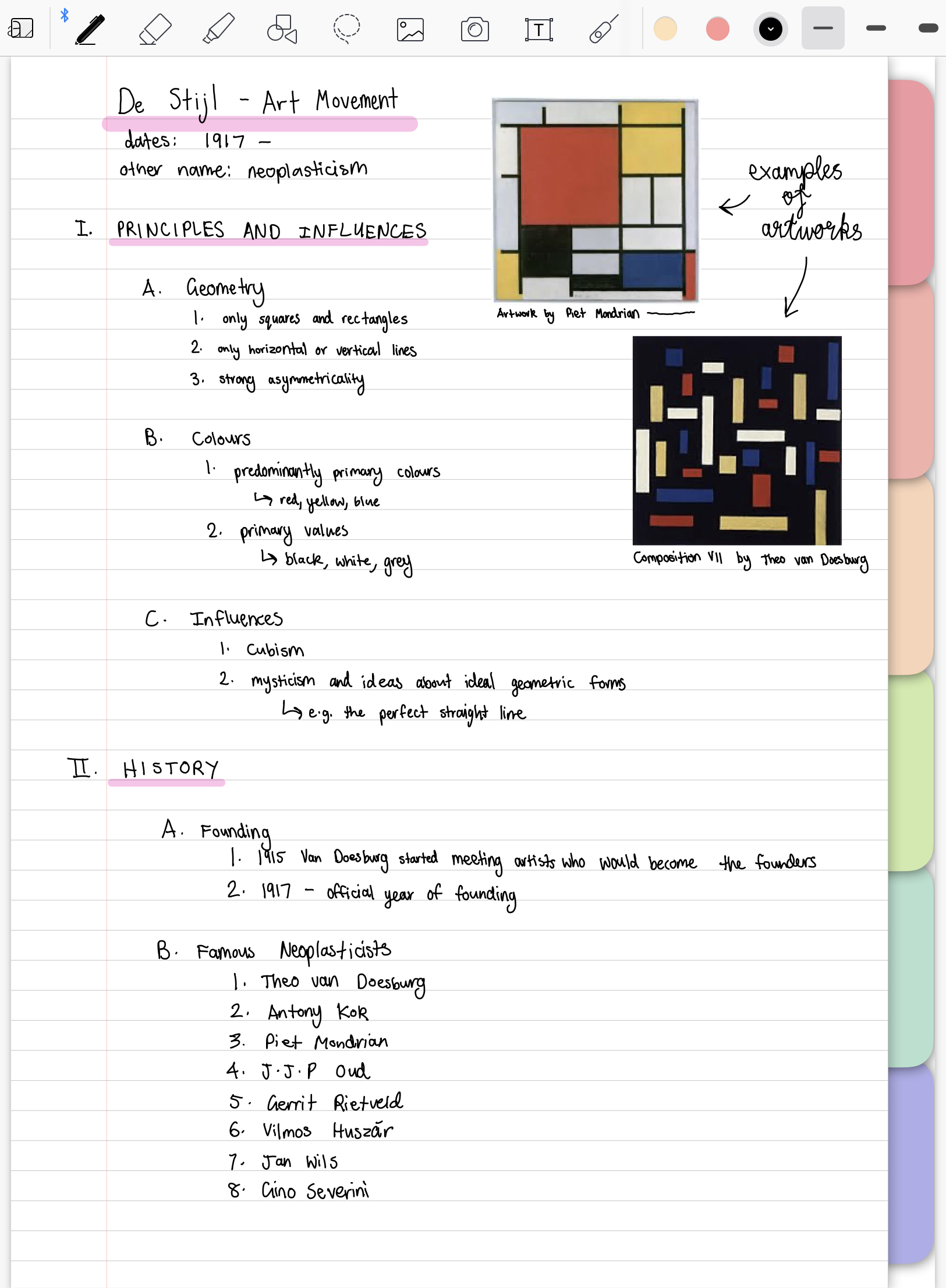 outlining notes written in a lined page hyperlinked tab notebook 