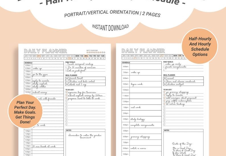 printable undated daily planner template