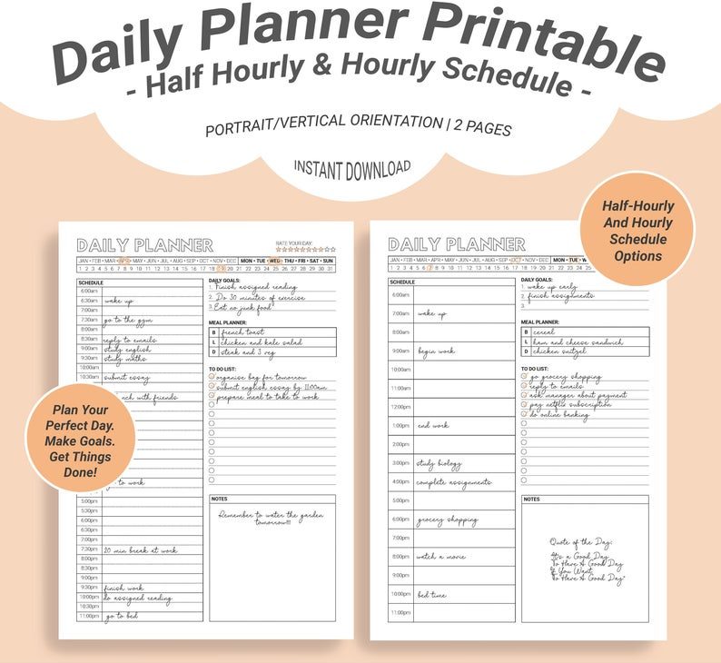 printable undated daily planner template