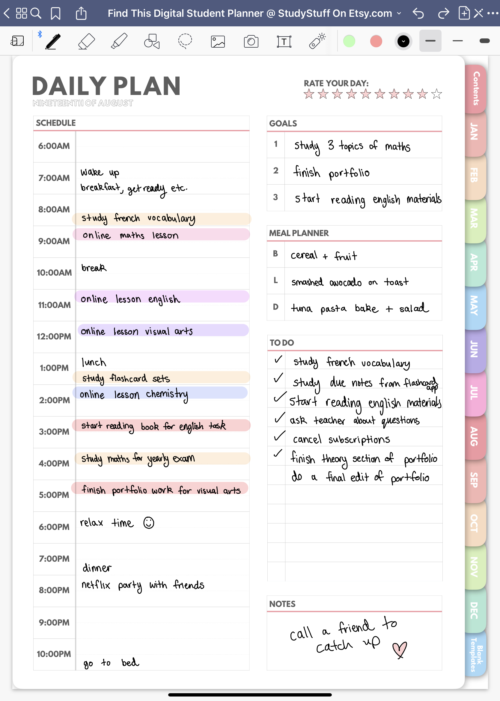 digital student planner daily planning 