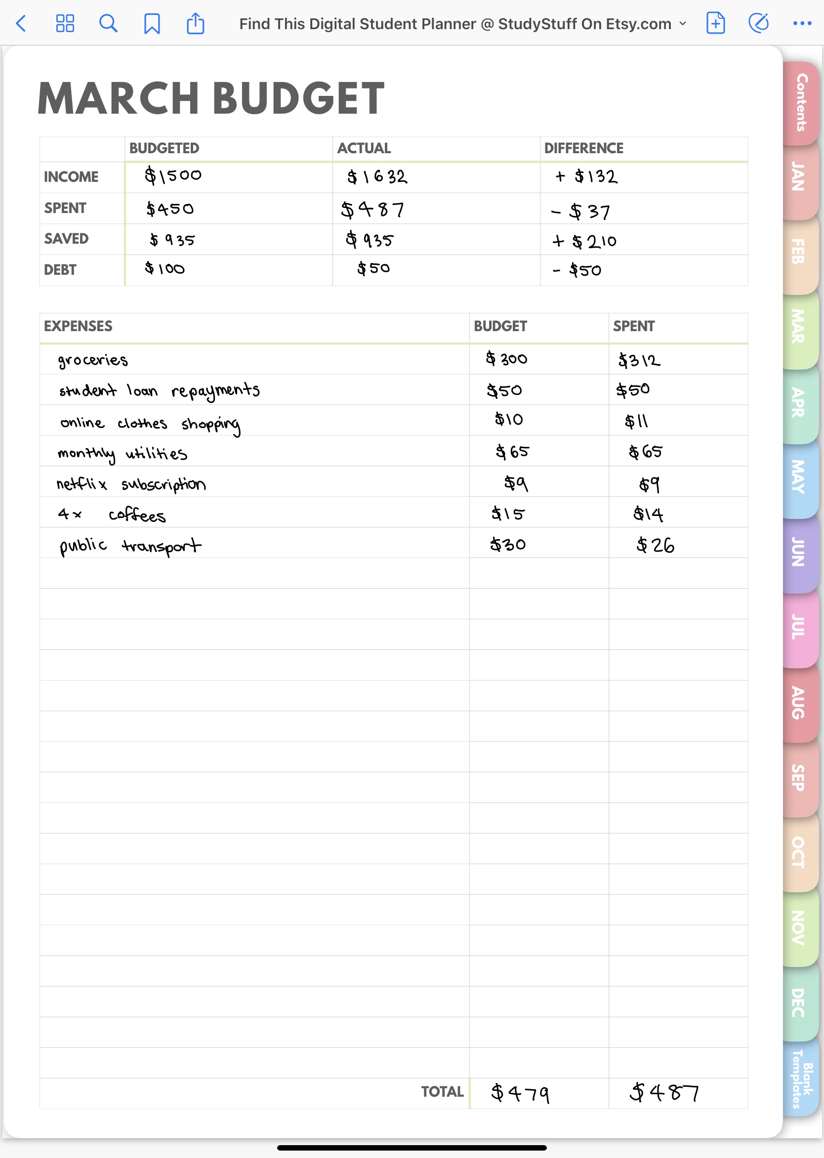 budget tracker planner 