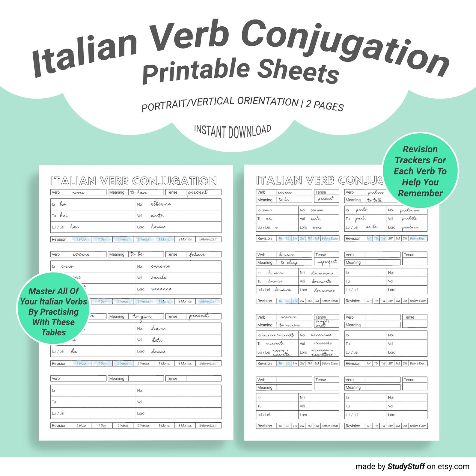 Use This Conjugation Worksheet To Master Your Italian Verbs! StudyStuff