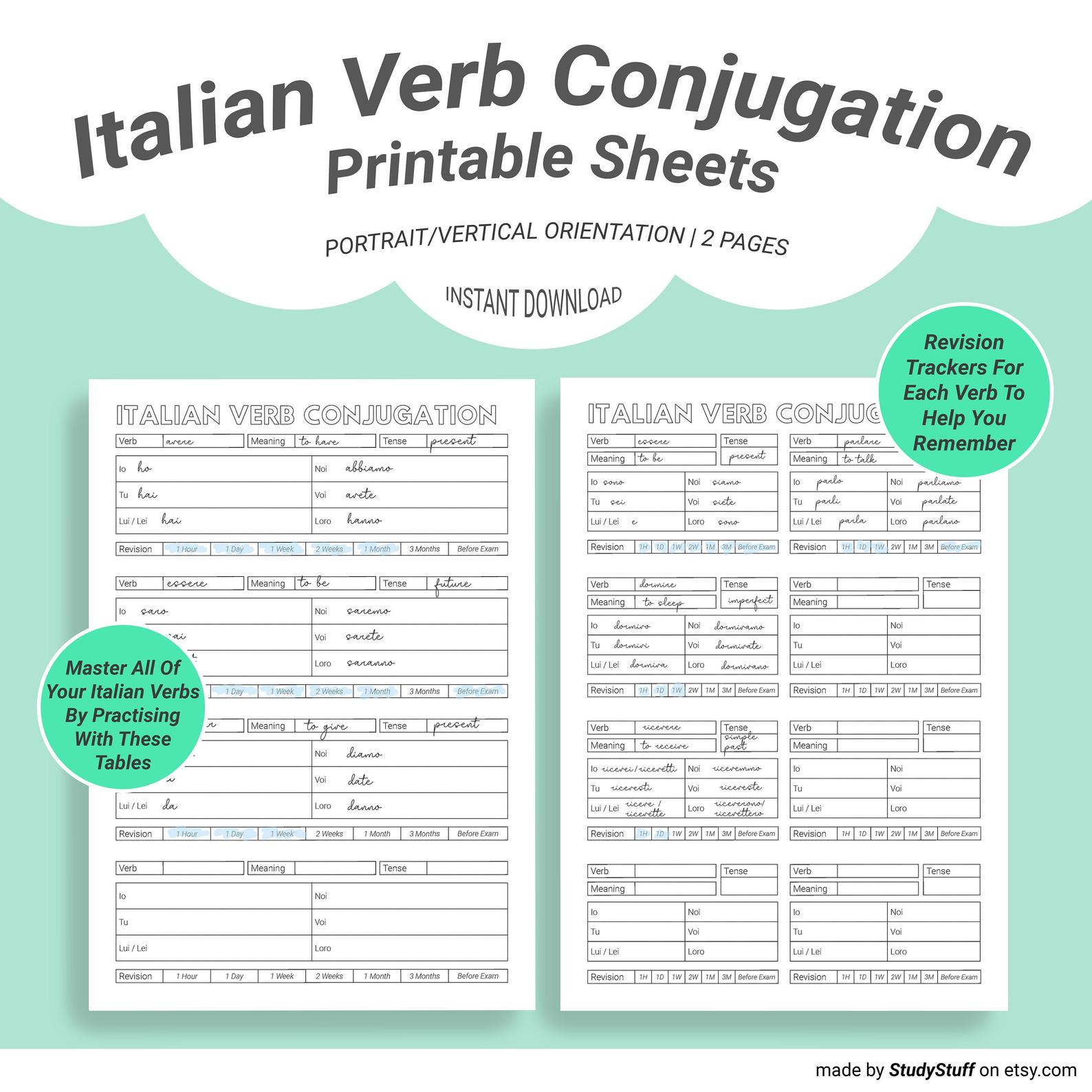 Italian verb conjugation worksheet