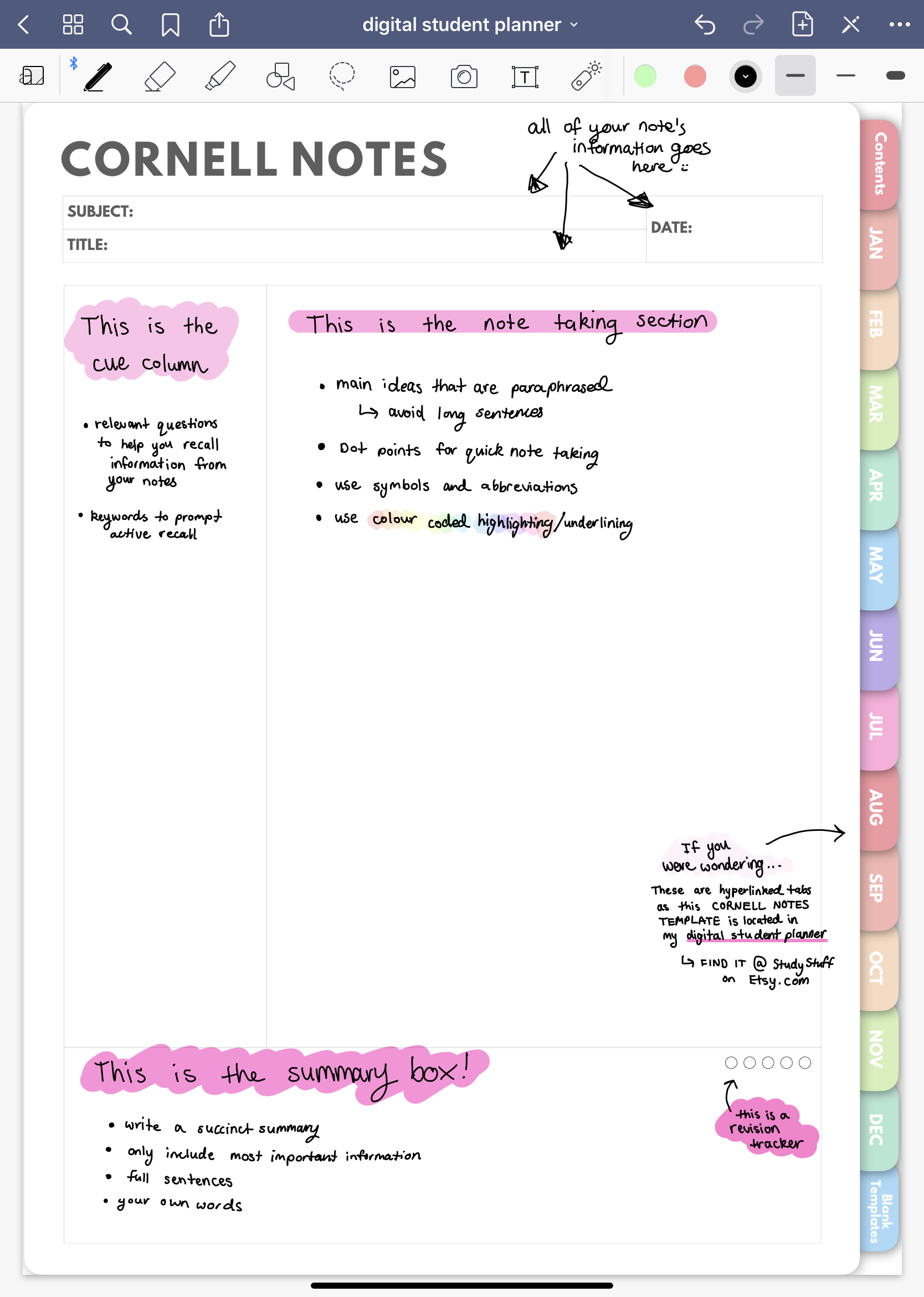 cornell note template